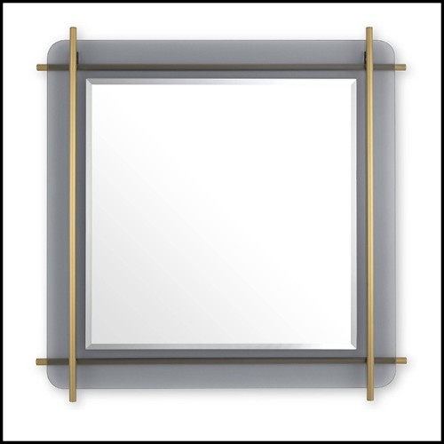 Miroir avec structure finition laiton brossé sur plaque de verre fumé 24-Quinn