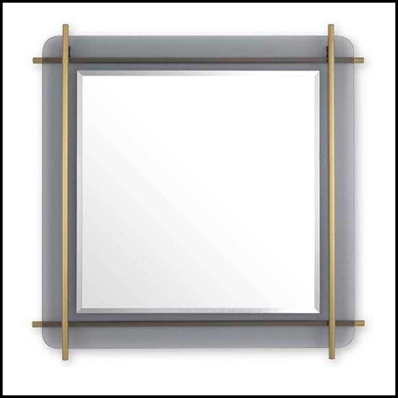 Mirror with structure in brushed brass finish on smoked glass plate 24-Quinn