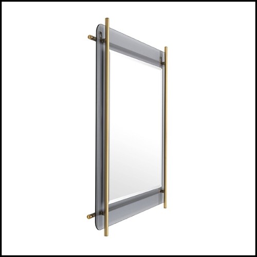 Mirror with structure in brushed brass finish on smoked glass plate 24-Quinn