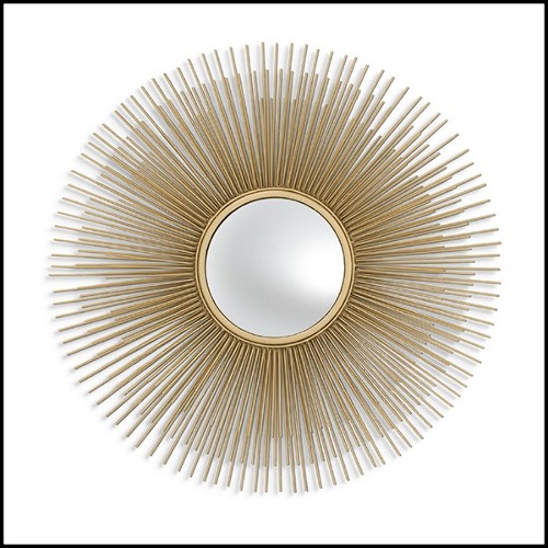 Mirror with structure in gold finish and convex mirror 24-Solaris S