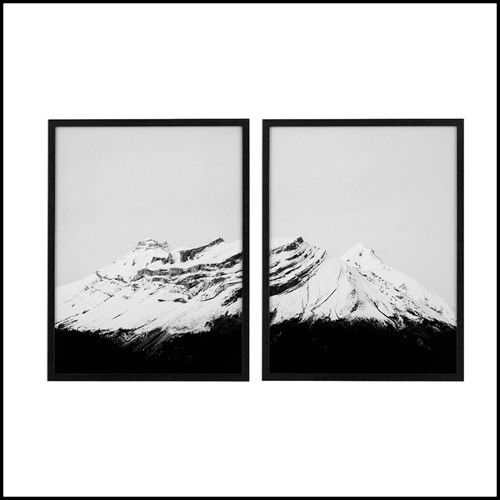 Set de 2 décorations murale imprimés monochromes avec cadre bois noir 24-The Peak