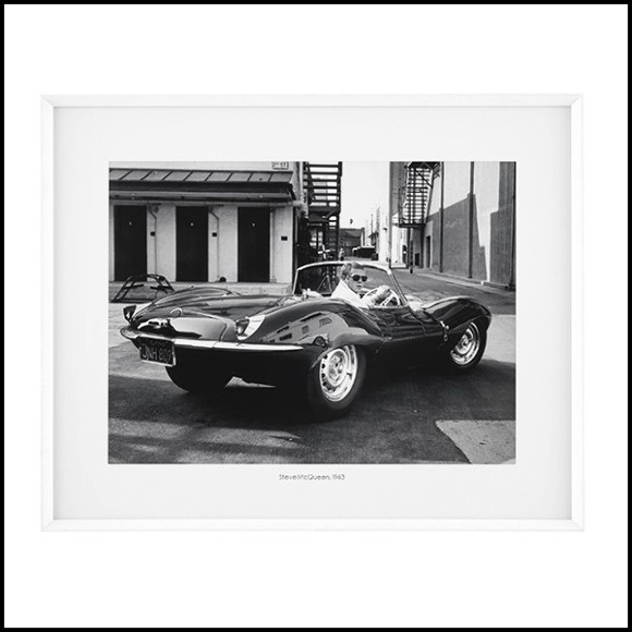 Print of Steve McQueen's portrait with white wooden frame 24- McQueen