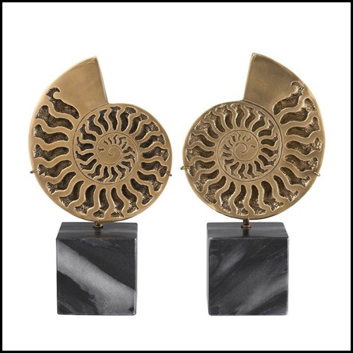 Set of 2 Ammonite decoratif objects in antique brass finish 24-Ammonite