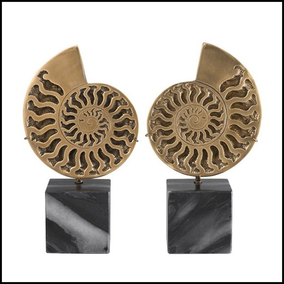 Set de 2 objets décoratifs Ammonite finition laiton antique 24-Ammonite