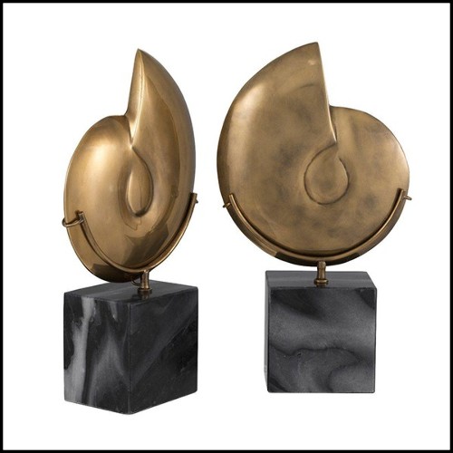 Set of 2 Ammonite decoratif objects in antique brass finish 24-Ammonite