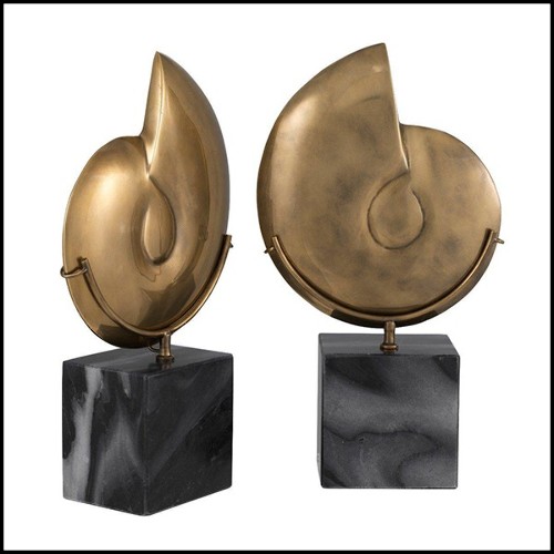 Set of 2 Ammonite decoratif objects in antique brass finish 24-Ammonite