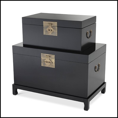 Set of 2 Chests in solid wood black finish and antique brass hardware finish 24-Kani