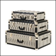 Set de 3 Malles style vintage couvert avec check brown et finition en cuir noir et laiton 24-Bittersweets