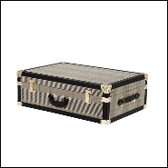 Set of 3 Trunks in vintage style with check brown fabric and black leather with brass finish 24-Bittersweets