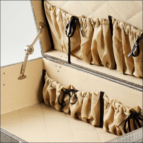 Set de 3 Malles style vintage couvert avec check brown et finition en cuir noir et laiton 24-Bittersweets