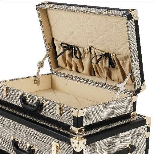 Set de 3 Malles style vintage couvert avec check brown et finition en cuir noir et laiton 24-Bittersweets