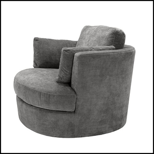 Armchair with swivel base upholstered with clarck grey fabric with two cushions 24-Clarissa