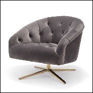 Armchair with swivel base in brushed brass finish and covered with Grey velvet 24-Gardner
