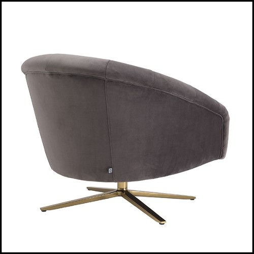 Armchair with swivel base in brushed brass finish and covered with Grey velvet 24-Gardner