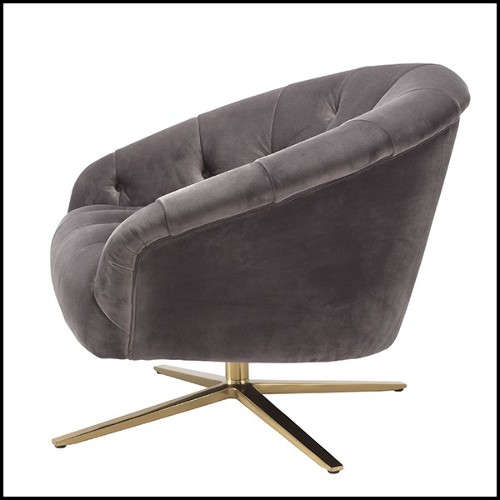 Armchair with swivel base in brushed brass finish and covered with Grey velvet 24-Gardner