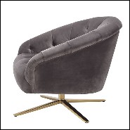 Armchair with swivel base in brushed brass finish and covered with Grey velvet 24-Gardner