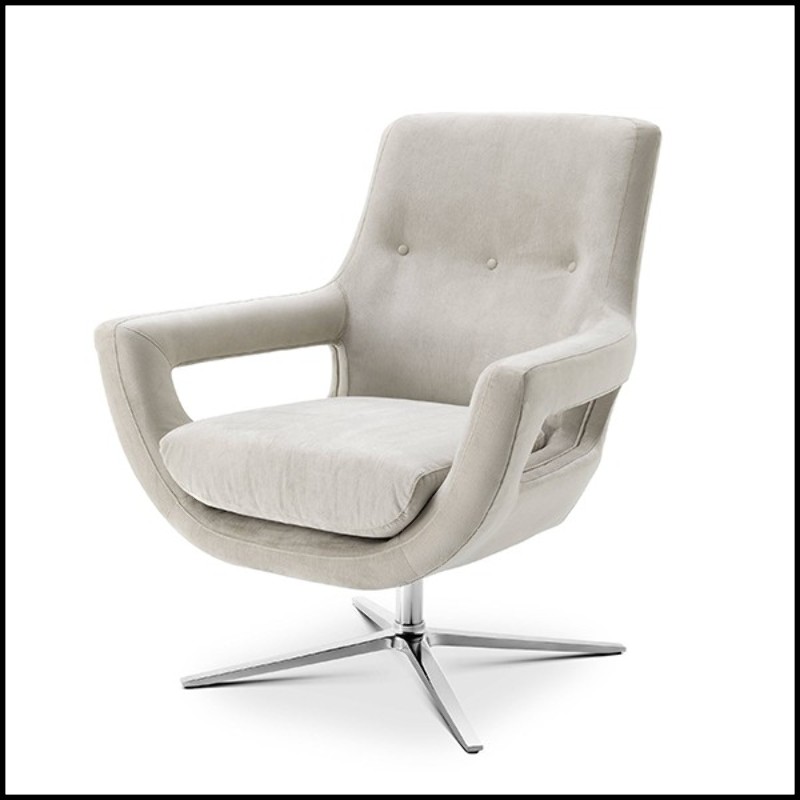 Armchair on swivel base nickel finish and covered with pebble grey 24-Flavio