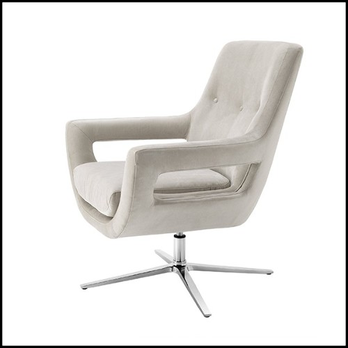 Armchair on swivel base nickel finish and covered with pebble grey 24-Flavio