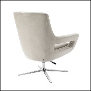 Armchair on swivel base nickel finish and covered with pebble grey 24-Flavio