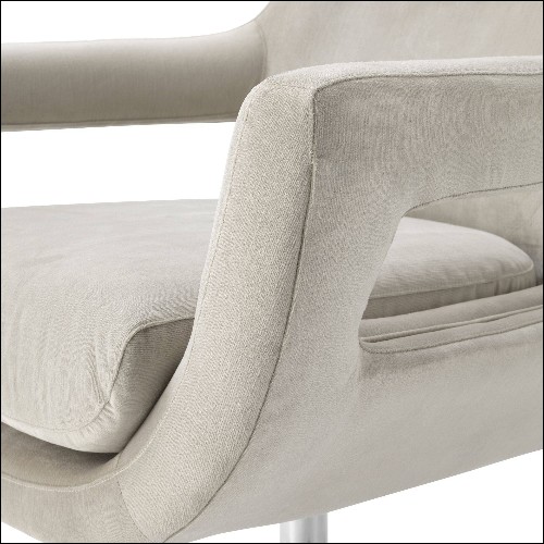 Fauteuil sur base pivotante finition nickel et couvert avec tissu gris galet 24-Flavio
