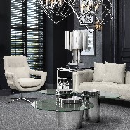 Fauteuil sur base pivotante finition nickel et couvert avec tissu gris galet 24-Flavio