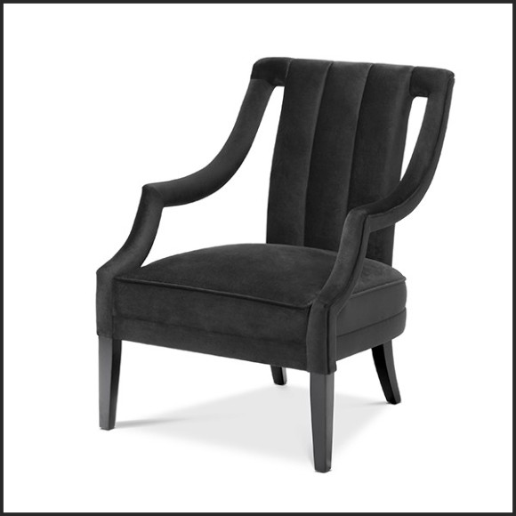 Armchair with structure in solid wood  and covered with velvet black roche 24-Ermitage