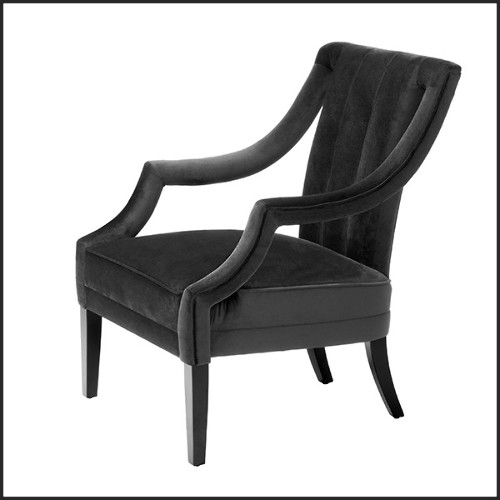 Armchair with structure in solid wood  and covered with velvet black roche 24-Ermitage