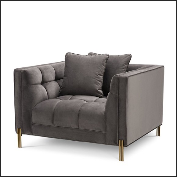 Armchair in brushed brass finis covered with Savona grey velvet 24-Sienna
