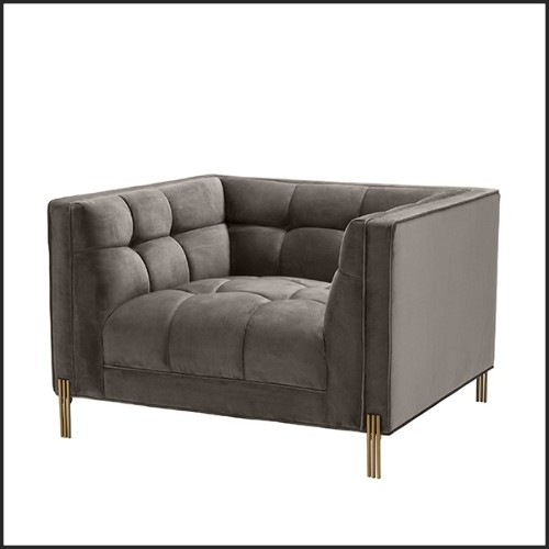 Fauteuil finition laiton brossé couvert avec tissus velours gris Savona 24-Sienna