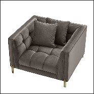 Fauteuil finition laiton brossé couvert avec tissus velours gris Savona 24-Sienna
