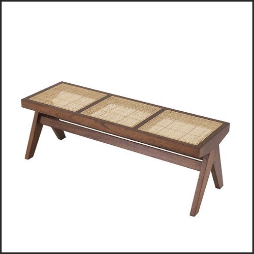 Banc style design en bois massif et rotin naturel 24-Arnaud