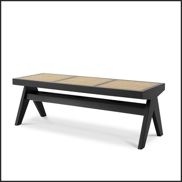 Bench in vintage style in solid wood classic black finish and rattan 24-Arnaud