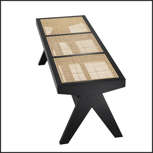 Bench in vintage style in solid wood classic black finish and rattan 24-Arnaud