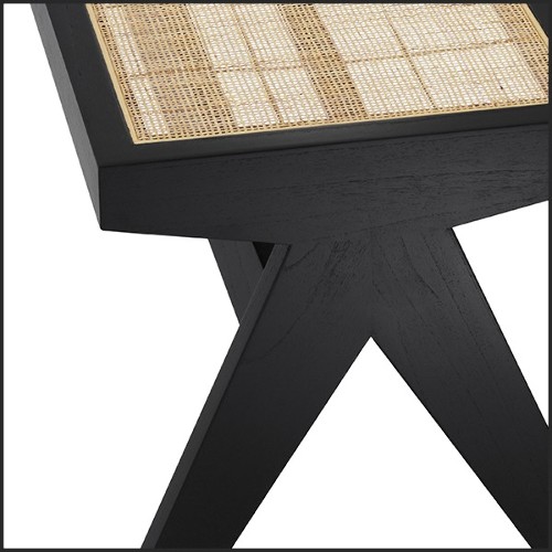 Bench in vintage style in solid wood classic black finish and rattan 24-Arnaud