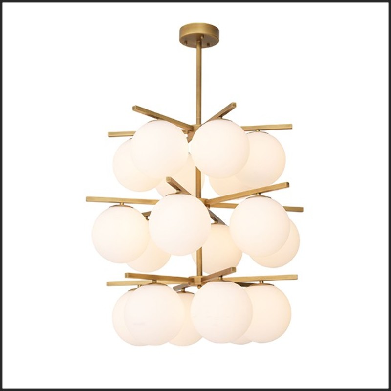Chandelier in antique brass finish and clear glass 24-Noa