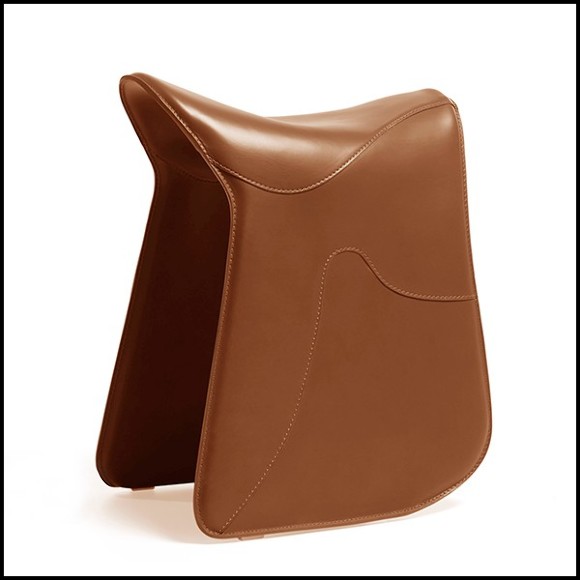 Stool saddle shape in full grain brown leather 107-Cavallero Brown