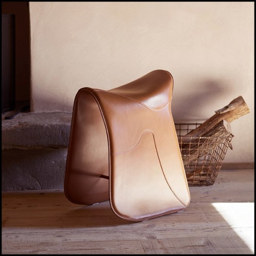 Tabouret style selle en cuir pleine fleur marrons 107-Cavallero Brown