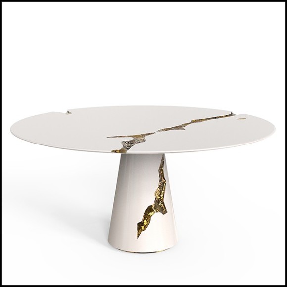 Table à manger en bois d'acajou laquée blanc et laiton poli 145-Majestic Round White