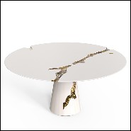 Table à manger en bois d'acajou laquée blanc et laiton poli 145-Majestic Round White
