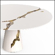 Table à manger en bois d'acajou laquée blanc et laiton poli 145-Majestic Round White