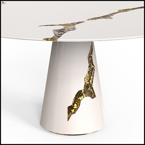 Table à manger en bois d'acajou laquée blanc et laiton poli 145-Majestic Round White