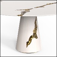 Table à manger en bois d'acajou laquée blanc et laiton poli 145-Majestic Round White