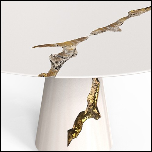 Table à manger en bois d'acajou laquée blanc et laiton poli 145-Majestic Round White