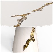 Table à manger en bois d'acajou laquée blanc et laiton poli 145-Majestic Round White