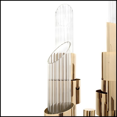 Lampadaire en laiton poli plaqué or et  verre cristal 164-Vitta