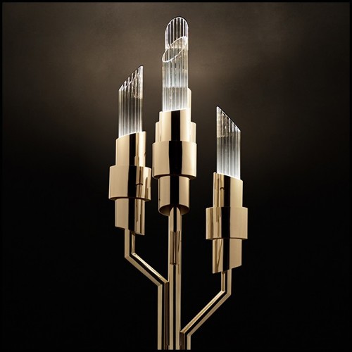 Floor lamp in gold-plated polished brass and crystal glass 164-Vitta