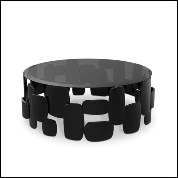 Table basse finition vernis brillant et verre smocké biseauté 155-Black Pebb