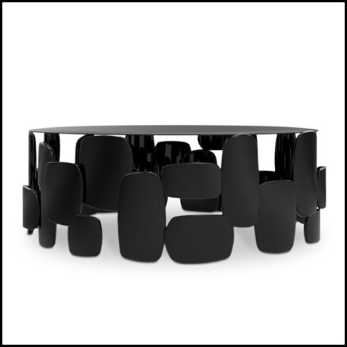 Coffee table in glossy varnish finish and smocked glass 155-Black Pebb