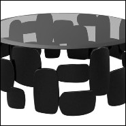 Table basse finition vernis brillant et verre smocké biseauté 155-Black Pebb
