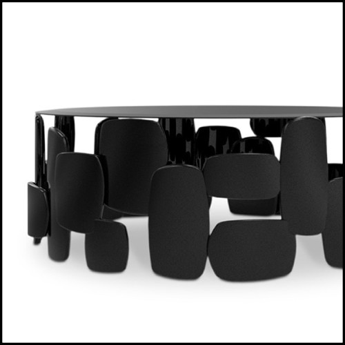 Table basse finition vernis brillant et verre smocké biseauté 155-Black Pebb